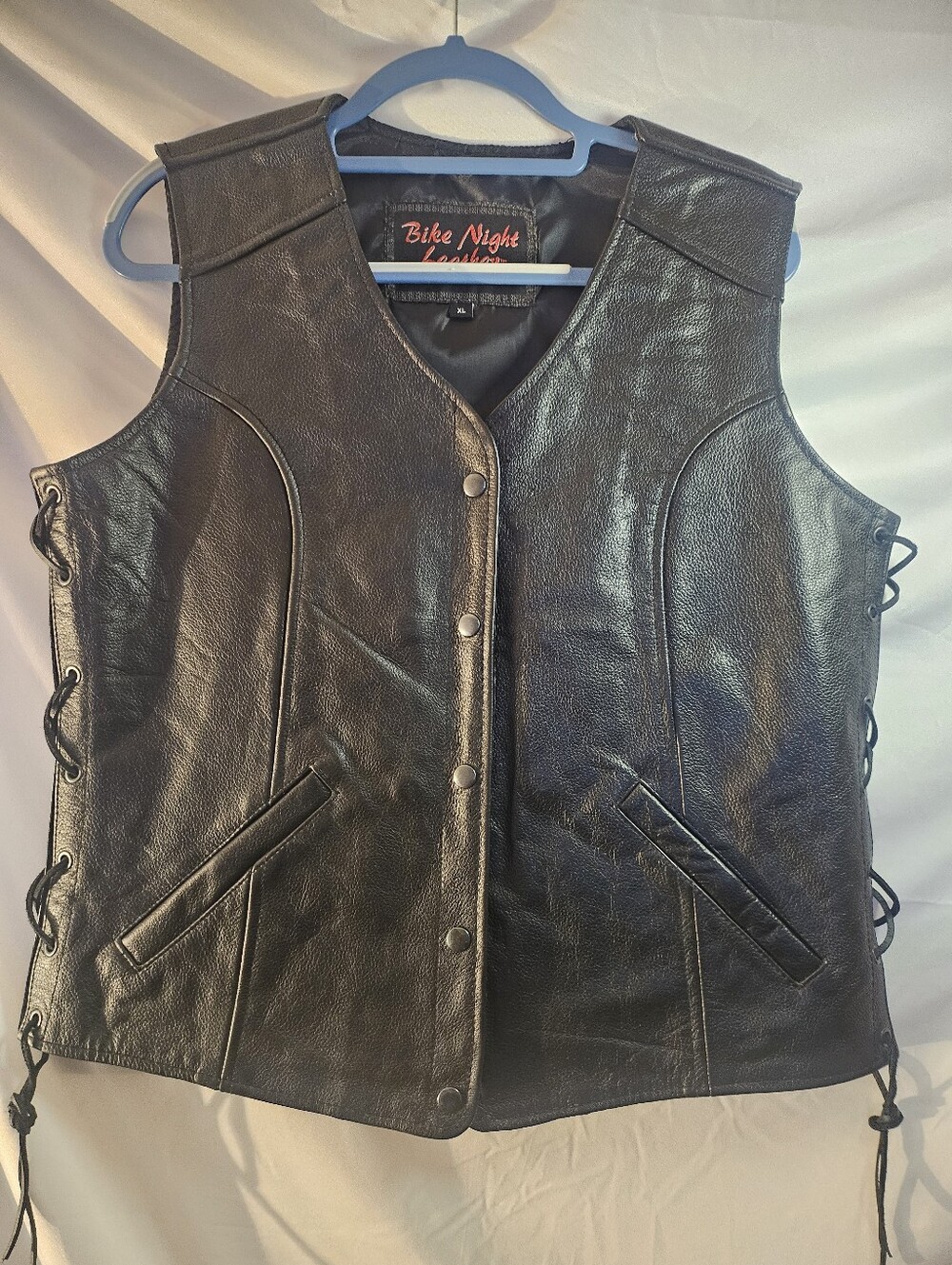 Daniel Smart Motorcycle Vest Black Women Open Neck Leather Vest Xl